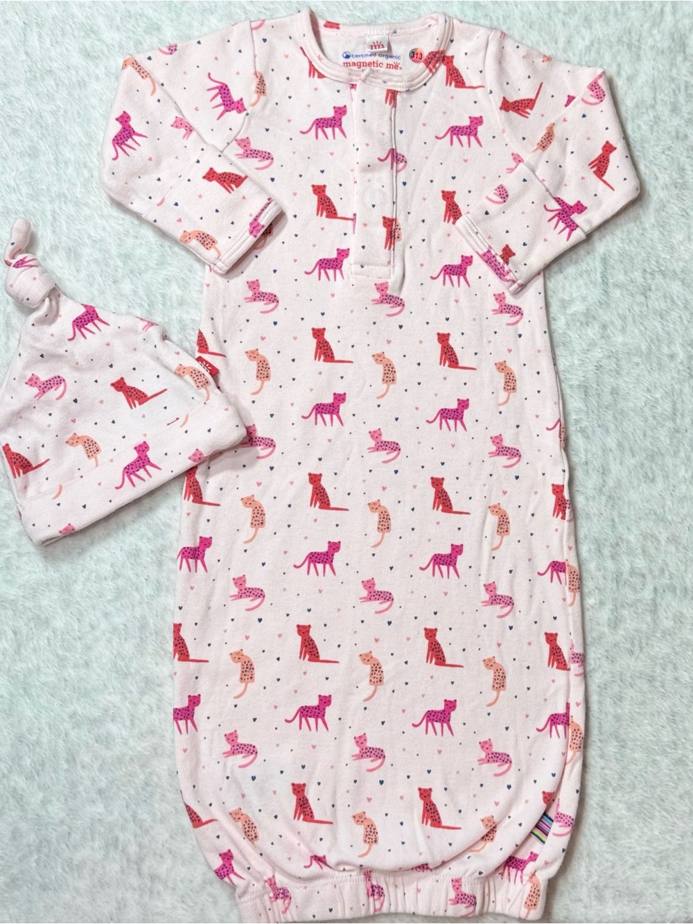 Magnetic Me Pink Cheetah Gown Hat Set Newborn 3M Baby Girl Cotton Animal